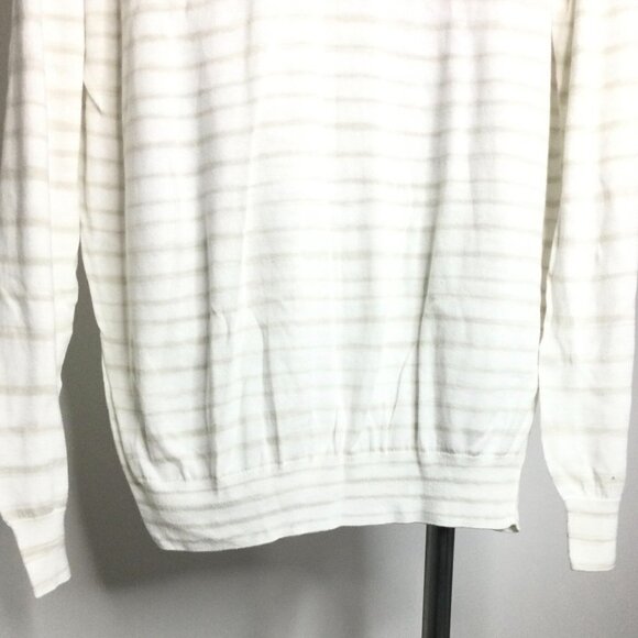 Hugo Boss Sweater Men's White Striped Cotton Crewneck Ribbed Cuff/Hem Pullover‎ - Picture 7 of 8